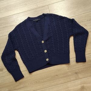 Marc New York Dark Blue Textured Cardigan,  Navy Blue Ladies Size Large